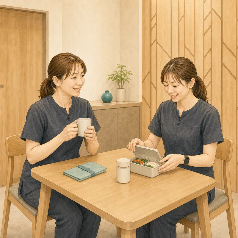 スタッフルームで昼休憩を取る女性スタッフ